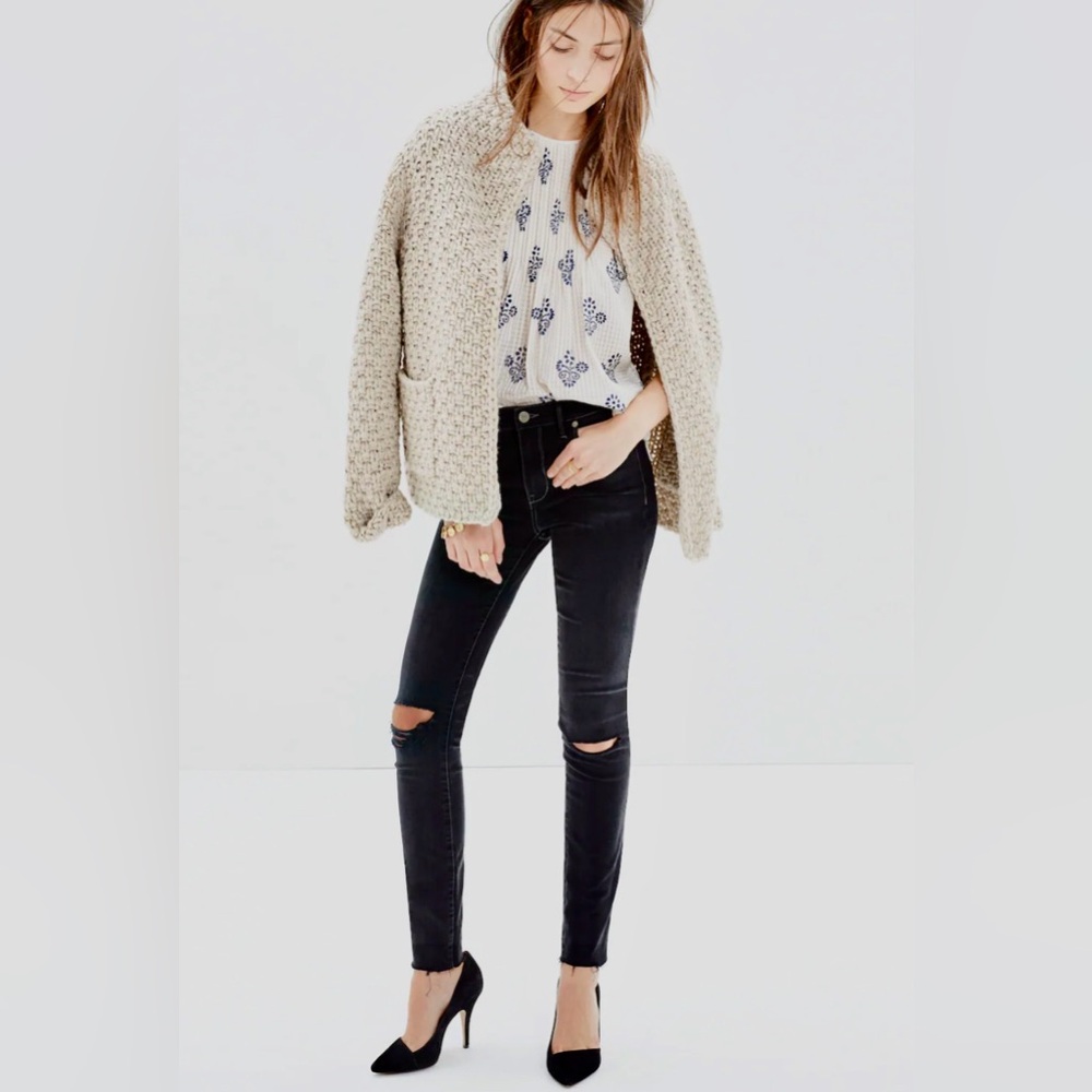 Madewell Women's High‎ Riser Ripped Skinny Jeans in Black Sea Raw Hem Size 27